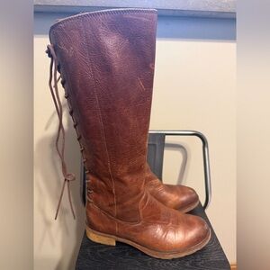 Sofft Brown Leather Tall Boots Lace Up Back Zip Women’s 8.5 Distressed